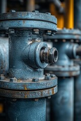 Industrial Metal Pipe System with Rusty Bolts and Flanges in a Factory Setting