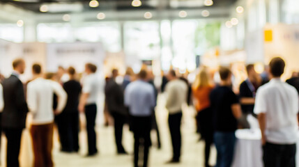 Trade Show Blur Vibes: A soft-focus background featuring blurred booths and event attendees. 