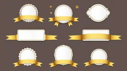 Set of labels and cards with golden ribbon and stars, special occasion, wrapping