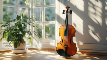 violin in light clean room apart a window