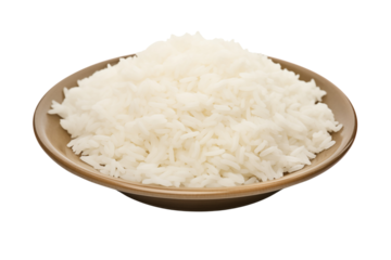 cooked white rice in plate isolated on transparent background. Generative ai