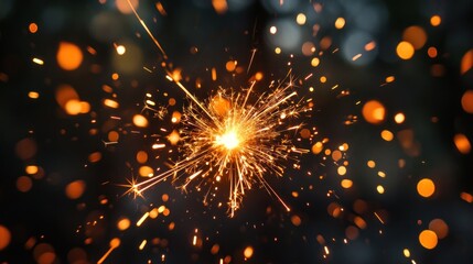 Obraz premium A small flame burning with thin sparks against a pitch-black background Create a mysterious and powerful atmosphere.