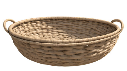 “Handwoven Basket with Handles in PNG Style Isolated on a Background” – Rustic and Home Decor Theme