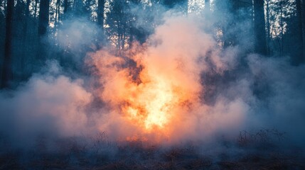 Obraz premium A hot flame with thick smoke rising up creates a raw and powerful atmosphere.