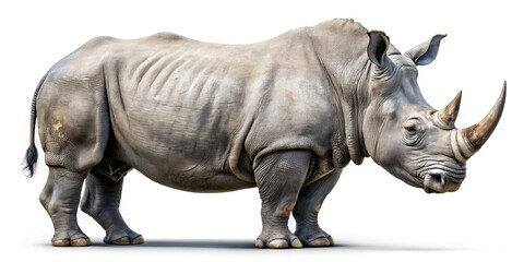 Obraz premium Majestic Rhino Isolated on Transparent Background for Architectural Photography, Stunning Wildlife Imagery, Nature Conservation, Endangered Species, Unique Animal Portraits, Rhinos in Focus