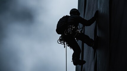 Silhouette of Climber Ascending a Wall
