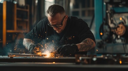 Industrial Welder Focused on Work