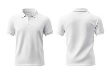 Two white plain polo t-shirts for a mockup. front and back view. transparent background