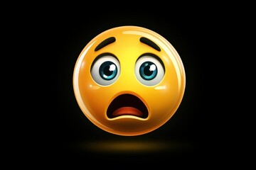 Fototapeta premium Confused Emoji with Raised Eyebrows and Tilted Mouth on Black Background.