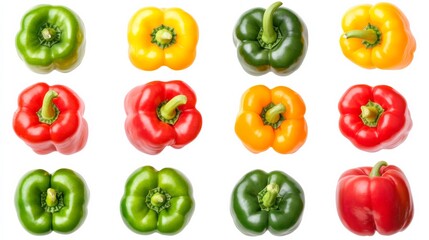 A collection of colorful bell peppers, Each pepper bursting with flavor, Set against an isolated white background to highlight their vibrant appeal 