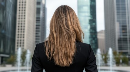Fototapeta premium business woman with long wavy hair in city