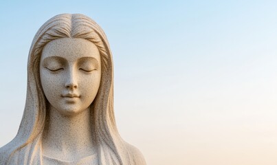 Serene stone sculpture of a woman's face with closed eyes