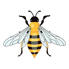 Cute honey bee isolated on a white background. Cartoon bee with colorful wings. Vector illustration.	