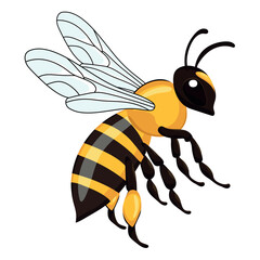 Cute honey bee isolated on a white background. Cartoon bee with colorful wings. Vector illustration.	