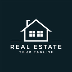 Modern minimalist real estate agency logo, house sale company logotype symbol illustration