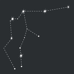 Aquarius zodiac icon with line and point. Detailed flat vector illustration of the zodiac horoscope constellations on top of a dim star background. Hand drawn
