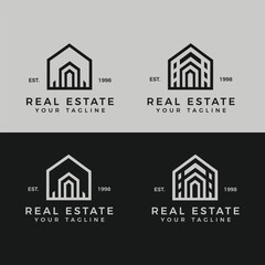 Collection of modern minimalist real estate agency logo, house sale company logotype symbol illustration