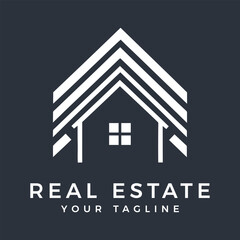 Modern minimalist real estate agency logo, house sale company logotype symbol illustration