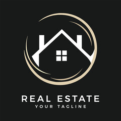 Fototapeta premium Modern minimalist real estate agency logo, house sale company logotype symbol illustration