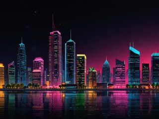 Obraz premium Urban Night Cityscape with Vibrant Neon Lights for AMOLED Wallpaper