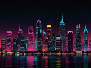 Obraz premium Urban Night Cityscape with Vibrant Neon Lights for AMOLED Wallpaper