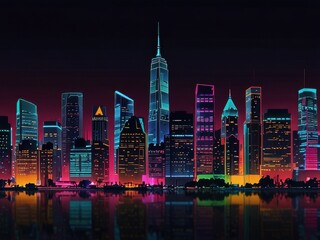 Fototapeta premium Urban Night Cityscape with Vibrant Neon Lights for AMOLED Wallpaper