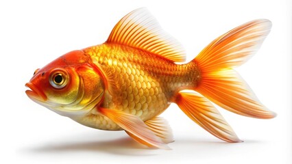 Fototapeta premium Stunning Isolated Goldfish on White Background â€“ Captivating Single Fish in Aquatic Habitat for Nature and Animal Photography, Perfect for Educational and Artistic Purposes