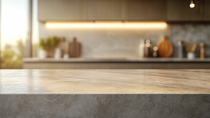 Modern Kitchen Countertop With Blurred Background