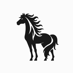 Obraz premium Horse silhouette on white background. Flat vector illustration for logo or other design. JPEG version.