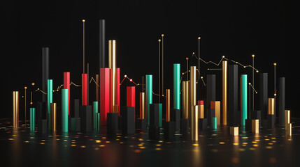 Obraz premium Abstract black background with Colorful charts and graphs with statistics to innovative analyze business potential and forecast future development of companies growth.