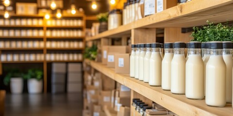 Artisan Dairy Products on Wooden Shelves in a Local Store