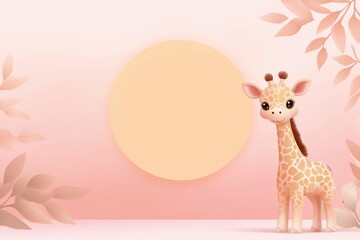 Obraz premium Cute giraffe character playful nursery digital art soft pink background child-friendly joyful concept