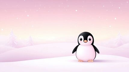 Obraz premium Playful penguin in a snowy winter landscape digital art serene environment cute concept for kids