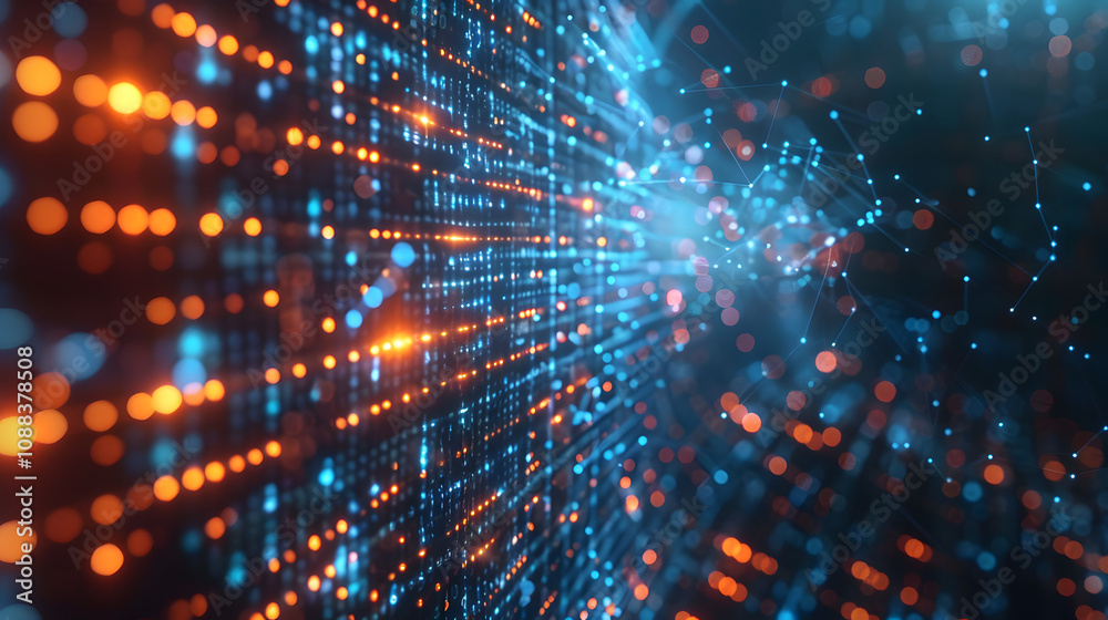 Poster network 01 code technology ,background 3d rendering illustration, deep learning, atom cell science, 