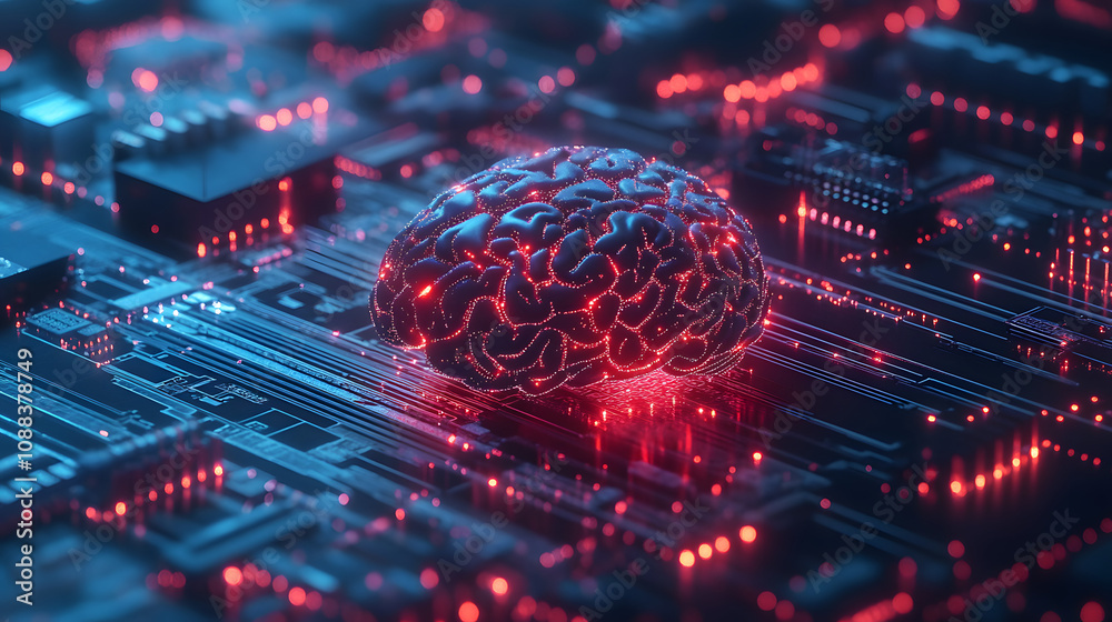 Aufkleber neural circuit and electronic cyber brain in a quantum computing system, concept of artificial intel