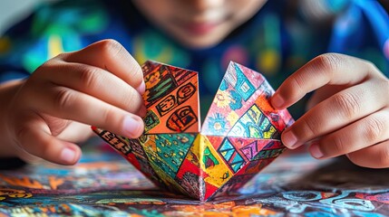 Child's Hands Holding a Colorful Paper Geometric Shape