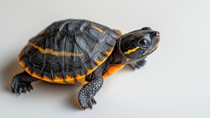Fototapeta premium Little turtle crawling forward slowly on white background