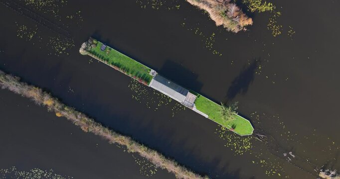 loosdrechtse plassen, water village, house on water, nature of The Netherlands. Breukelen, Scheendijk, aerial drone view.