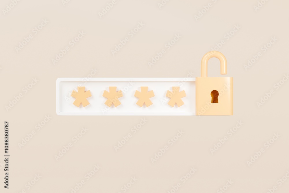 Poster 3d password with padlock icon. security protection concept. data protection, private access. minimal
