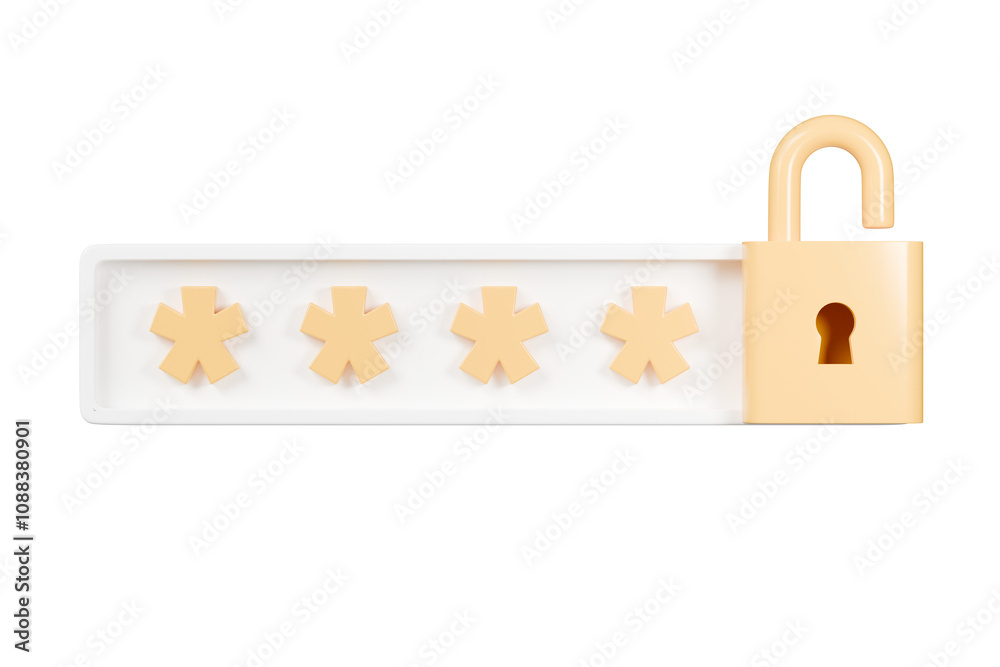 Poster 3d password with padlock icon. security protection concept. data protection, private access. minimal