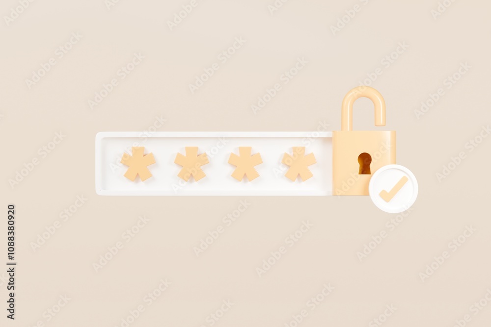 Poster 3d password with padlock icon. security protection concept. data protection, private access. minimal