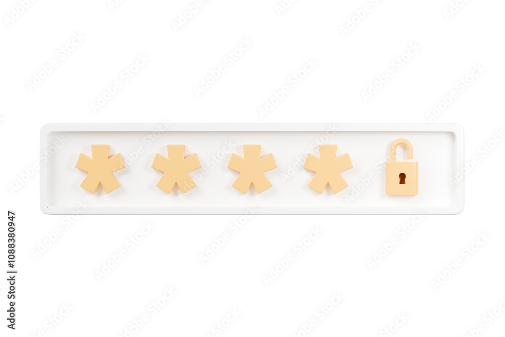 Poster 3d password with padlock icon. security protection concept. data protection, private access. minimal