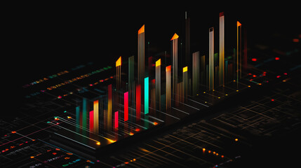 Abstract black background with Colorful charts and graphs with statistics to innovative analyze business potential and forecast future development of companies growth.