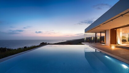 Fototapeta premium Sunset Serenity: Luxury Oceanview Mansion with Infinity Pool and Spectacular Views