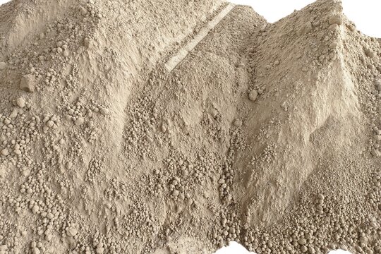 Pile of light ash or gritty material from coal combustion or called 'FLY ASH' isolated on white background