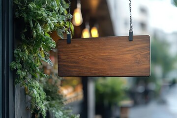 Blank Wooden Sign Hanging on a Chain.