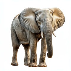 Fototapeta premium African Elephant Standing Isolated on White Background.