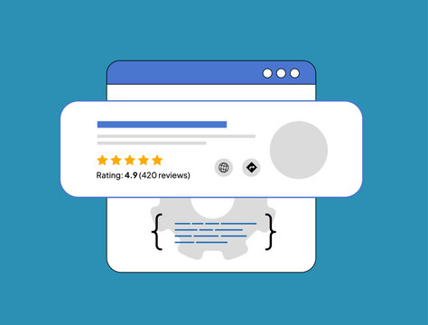 Local Business SEO with Schema Markup. Boost local SEO by using schema markup for business listings, reviews and events. Local search results enhanced by schema structured data vector illustration
