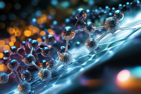 Self-assembling molecules creating nanocoatings on reactive surfaces, highlighting bio-nanotechnology and advanced chemistry. 
