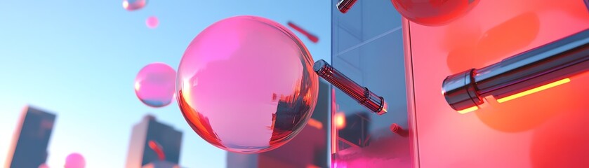 Worms-eye view of a vibrant abstract galaxy, glowing scientific instruments floating above, surreal colors blend